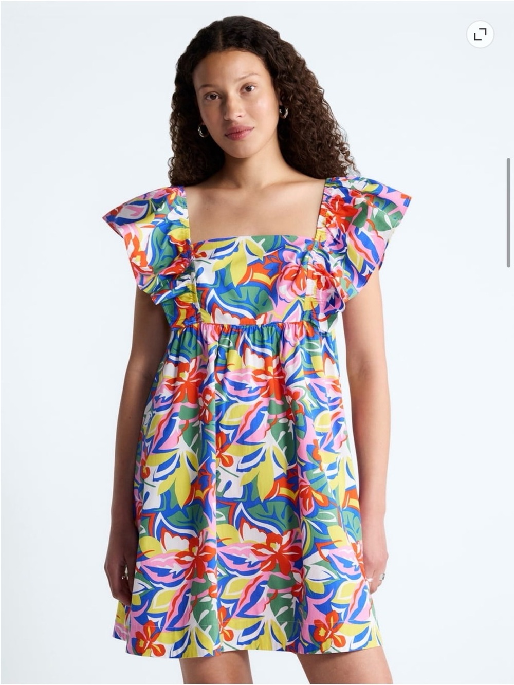 Free Assembly Multicolor Floral Square-Neck Ruffle Mini Dress